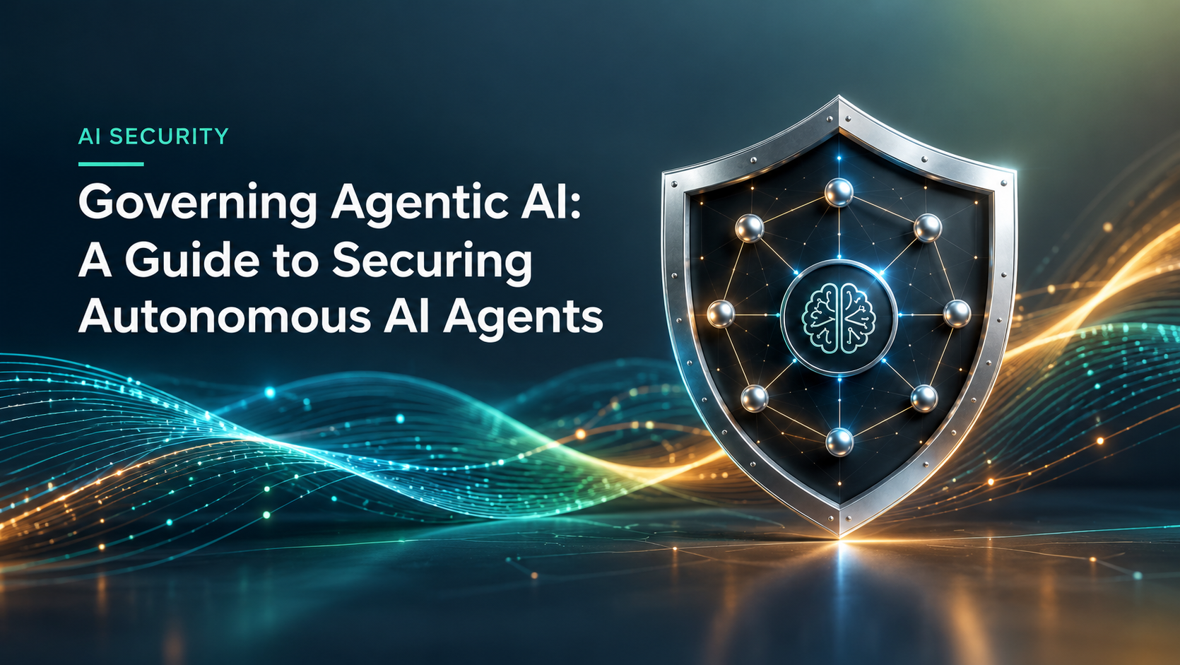 Illustration of interconnected autonomous AI agents protected by shield icons, representing agentic AI security and governance.