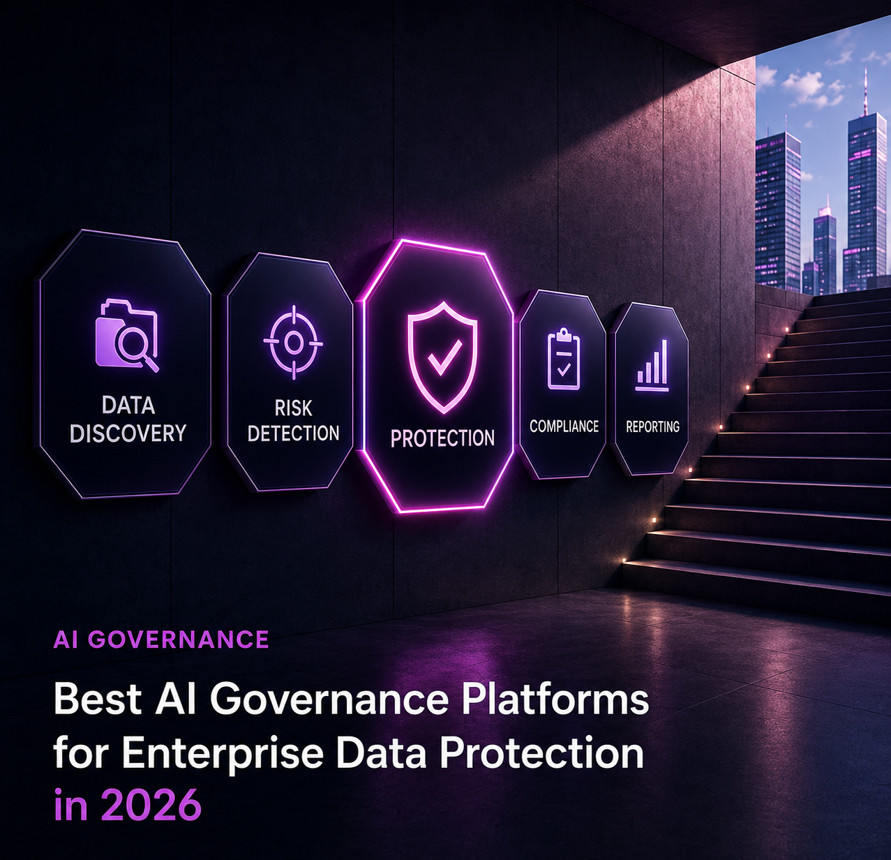 Illustration of a shield protecting a network of enterprise data nodes, representing AI governance platforms for data protection. Illustration of a shield protecting a network of enterprise data nodes, representing AI governance platforms for data protection.