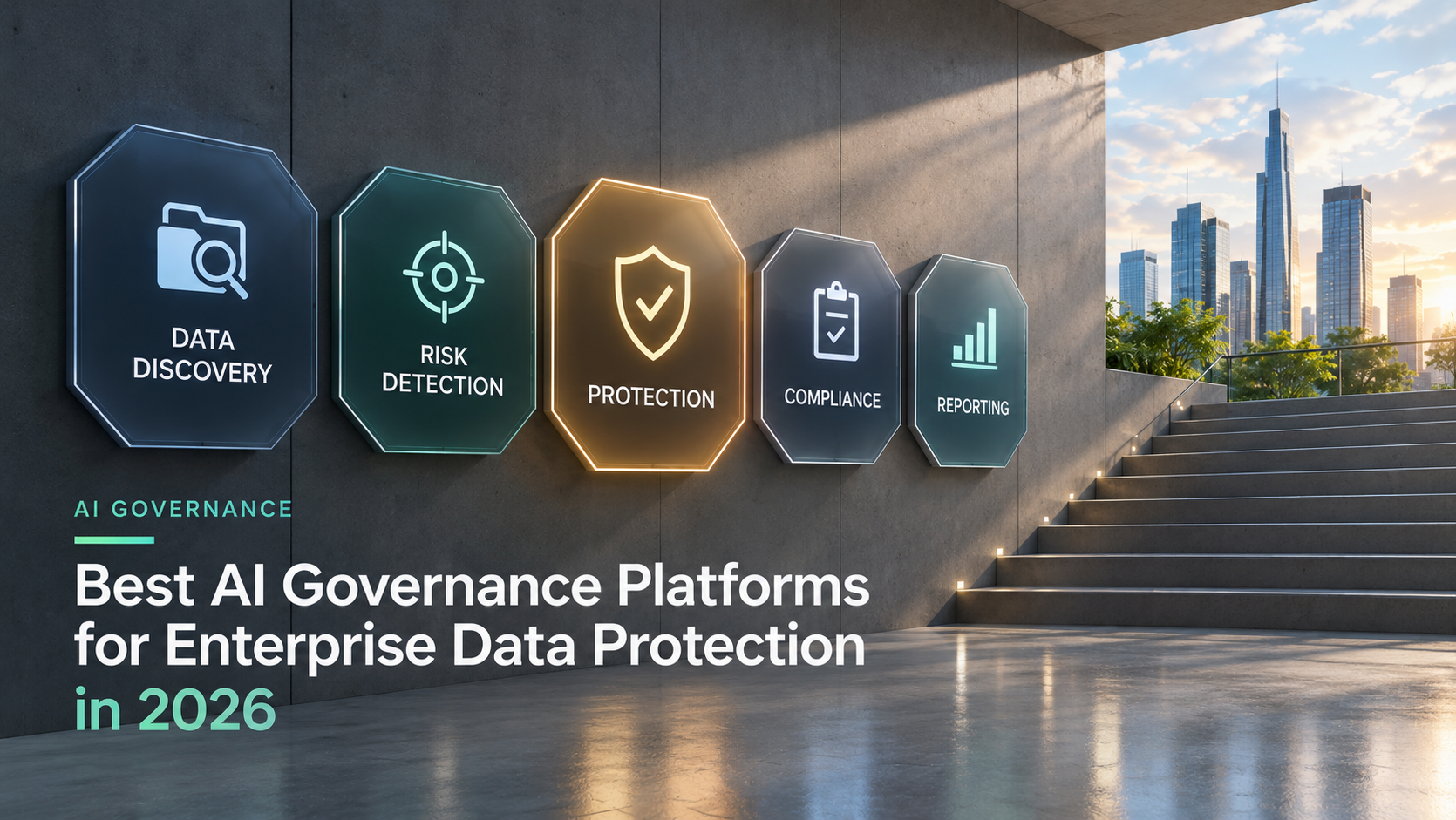 Illustration of a shield protecting a network of enterprise data nodes, representing AI governance platforms for data protection. Illustration of a shield protecting a network of enterprise data nodes, representing AI governance platforms for data protection.
